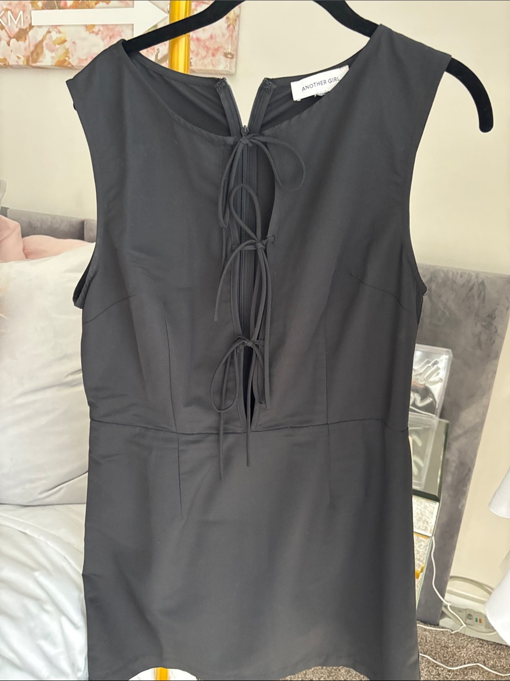 Another Girl Black Sleeveless Midi Dress with Front Tie Detail